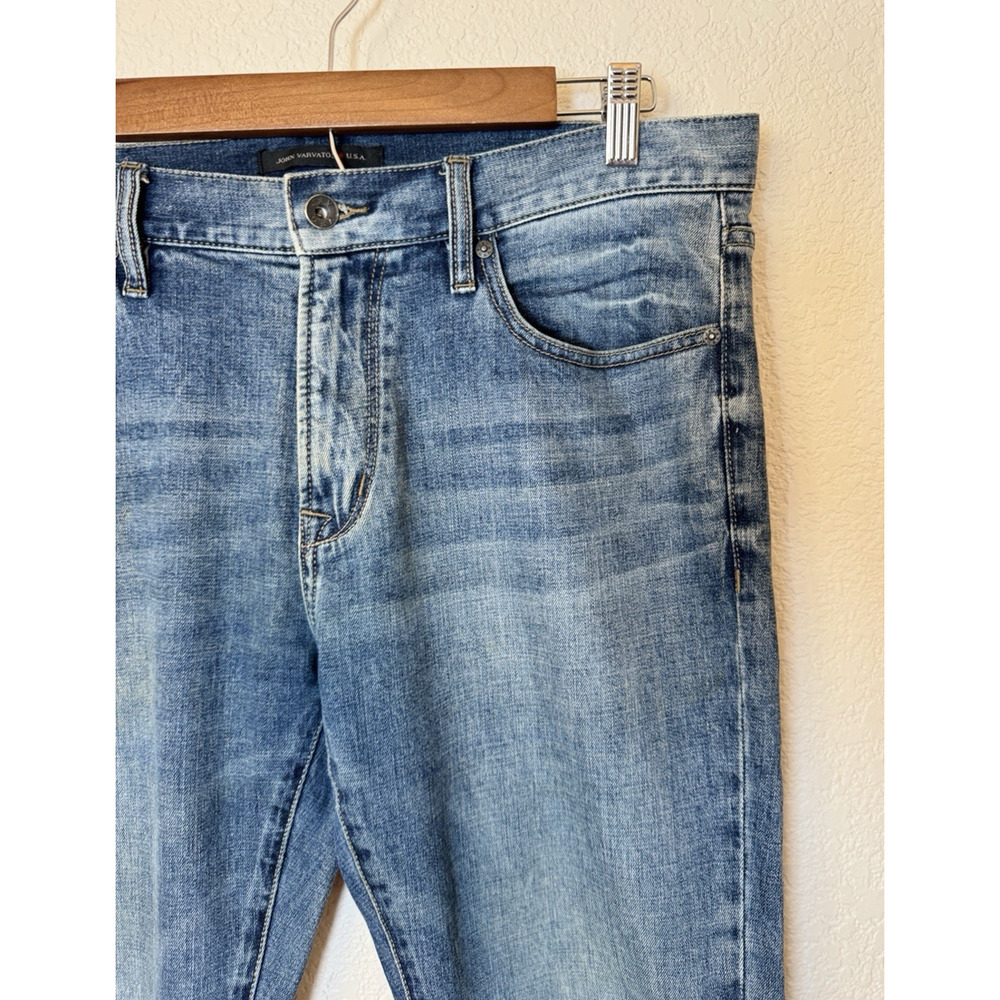 John Varvatos Mens Bowery Jeans Slim Straight 34 Stretch Denim Washed Blue USA - Picture 6 of 15